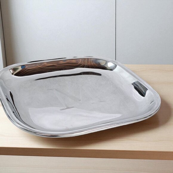 Mariposa 10" Square Serving Tray Silver Tone Monogrammed M as shown - Picture 6 of 7